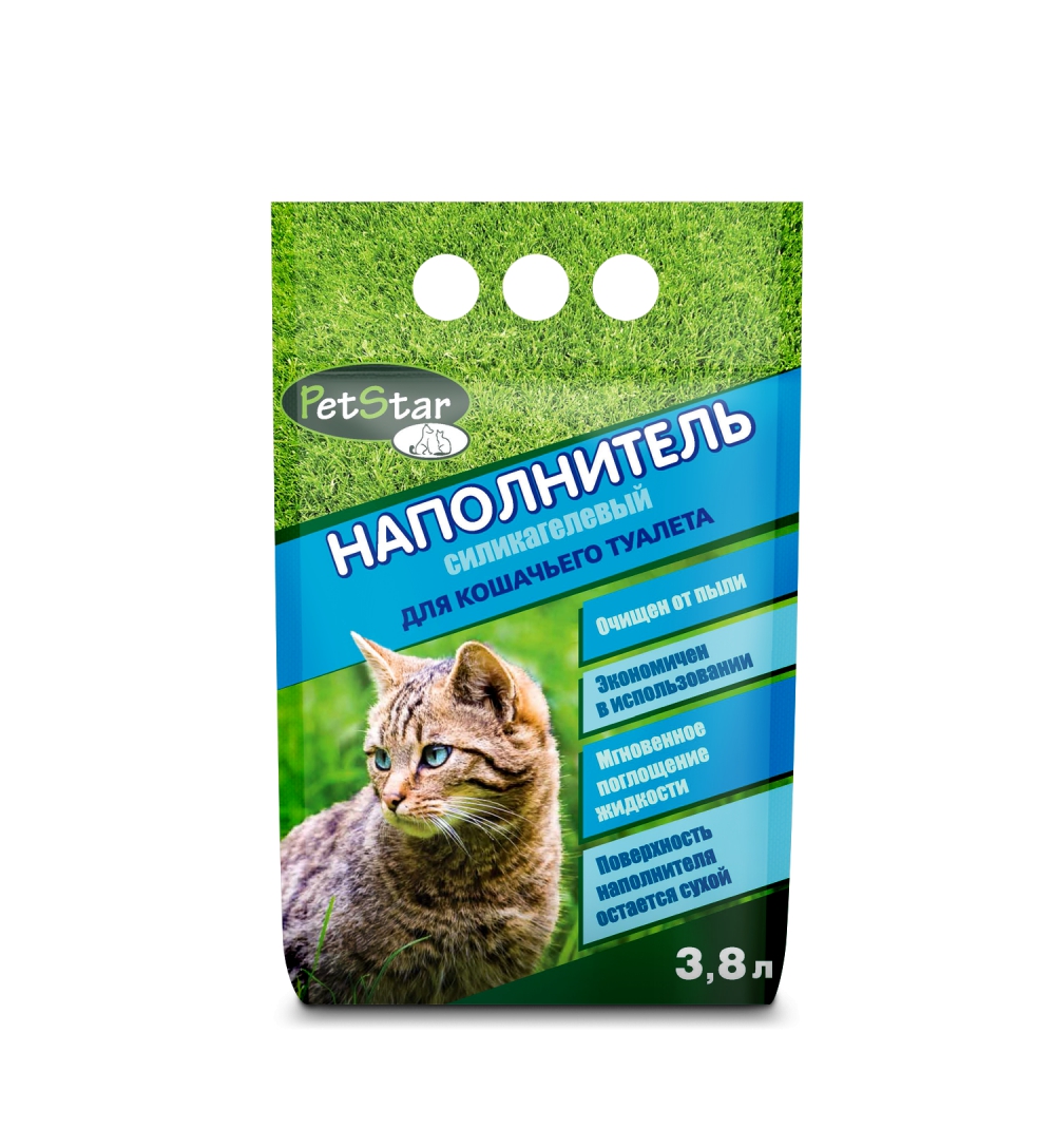 фото Впитывающий наполнитель для кошек pet star силикагелевый, 2.1 кг, 3.8 л,