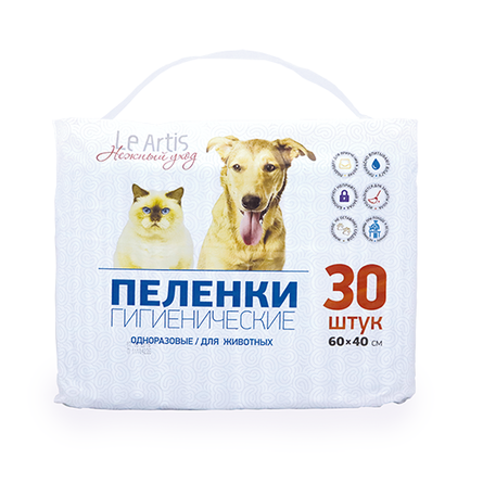 

Пеленки для кошек и собак одноразовые Le Artis 60 x 40 см, 30 шт, Белый;голубой