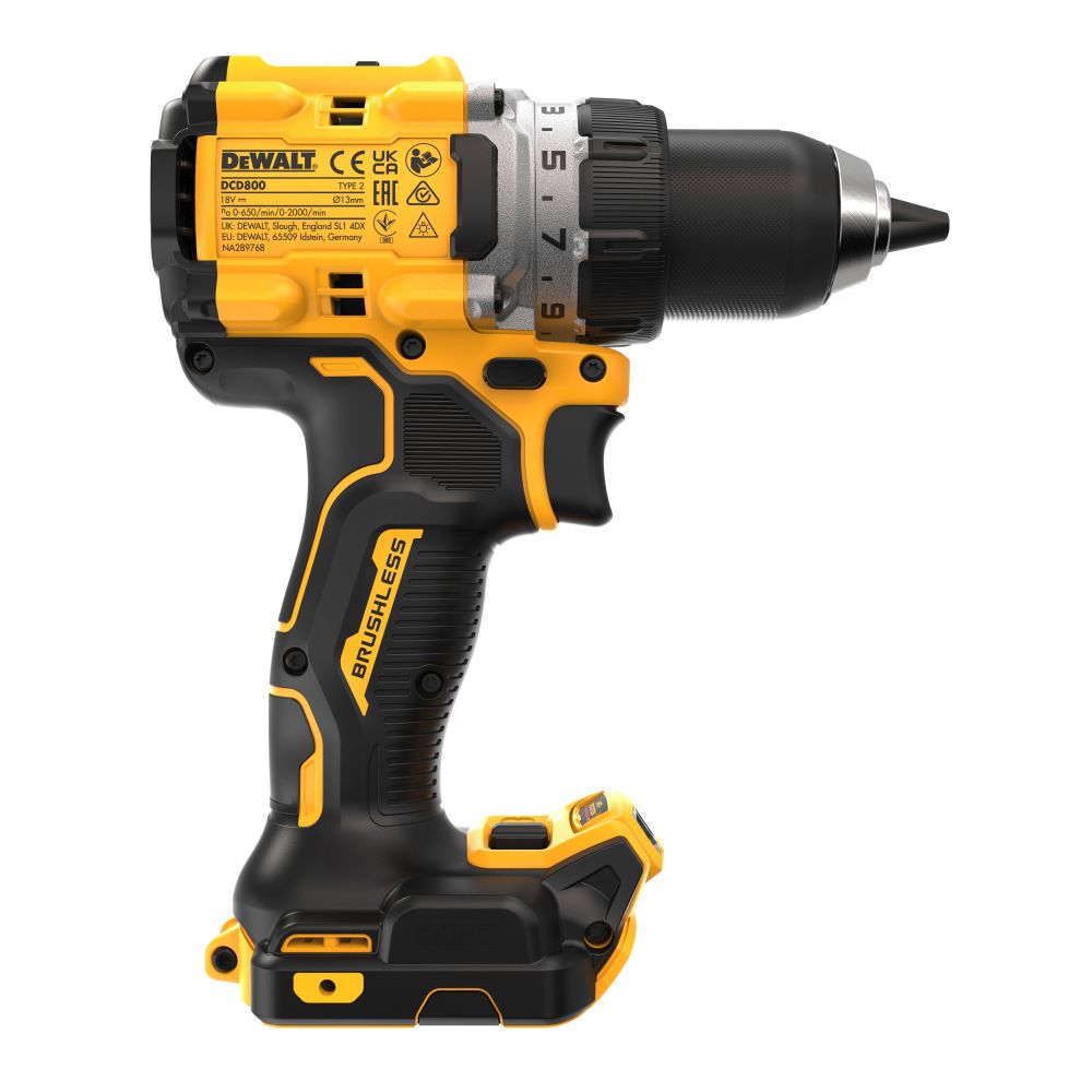 Аккумуляторная бесщеточная дрель-шуруповерт DEWALT DCD800D2T-QW 18 В, с 2 АКБ 2 Ач и ЗУ