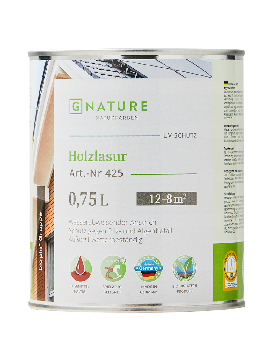 

GNature 425, Holzschutz Ol-Lasur Защитная лазурь для дерева, для наружных работ, колеруема