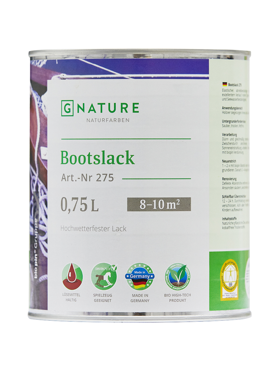 фото Gnature 275, bootslack высокоэластичный, универсальный глянцевый яхтный лак, бесцветный 0,