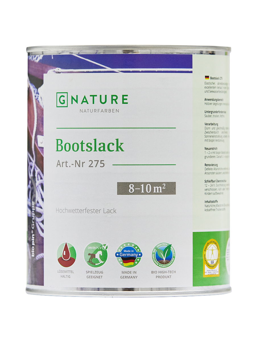 фото Gnature 275, bootslack высокоэластичный, универсальный глянцевый яхтный лак, бесцветный 0,