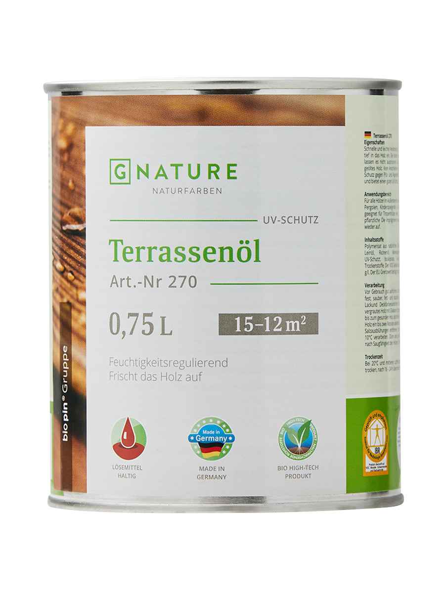 GNature 270, Terrassenol Масло для террас и садовой мебели с УФ фильтром и антисептиком, б