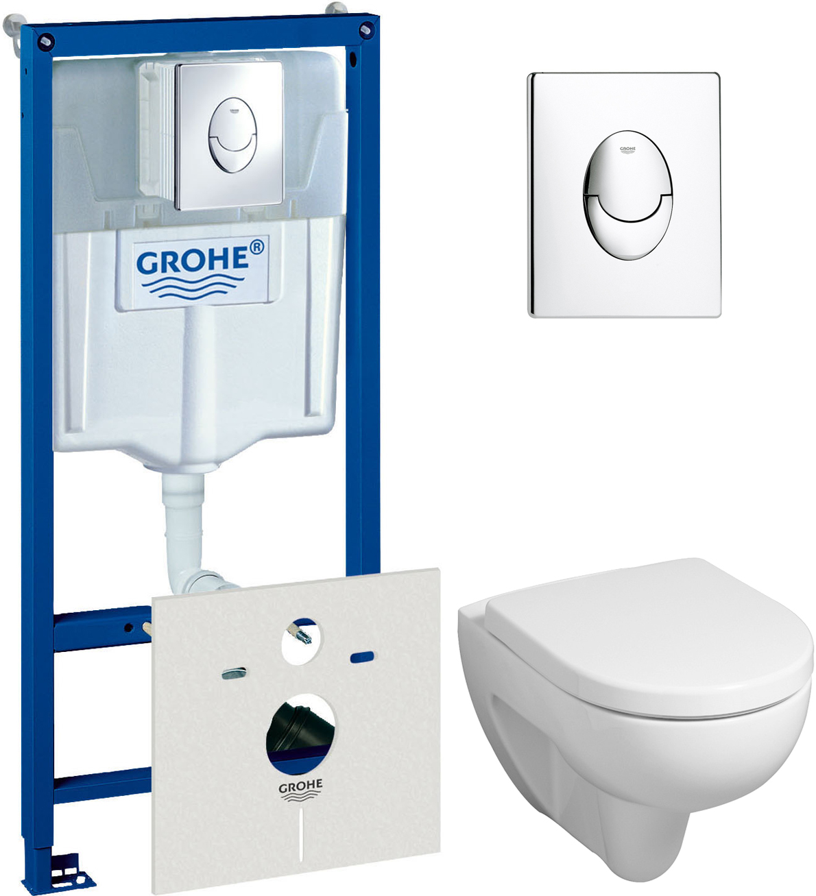 фото Geberit комплект инсталляция grohe rapid sl 38750001 4 в 1 + унитаз geberit renova 203050