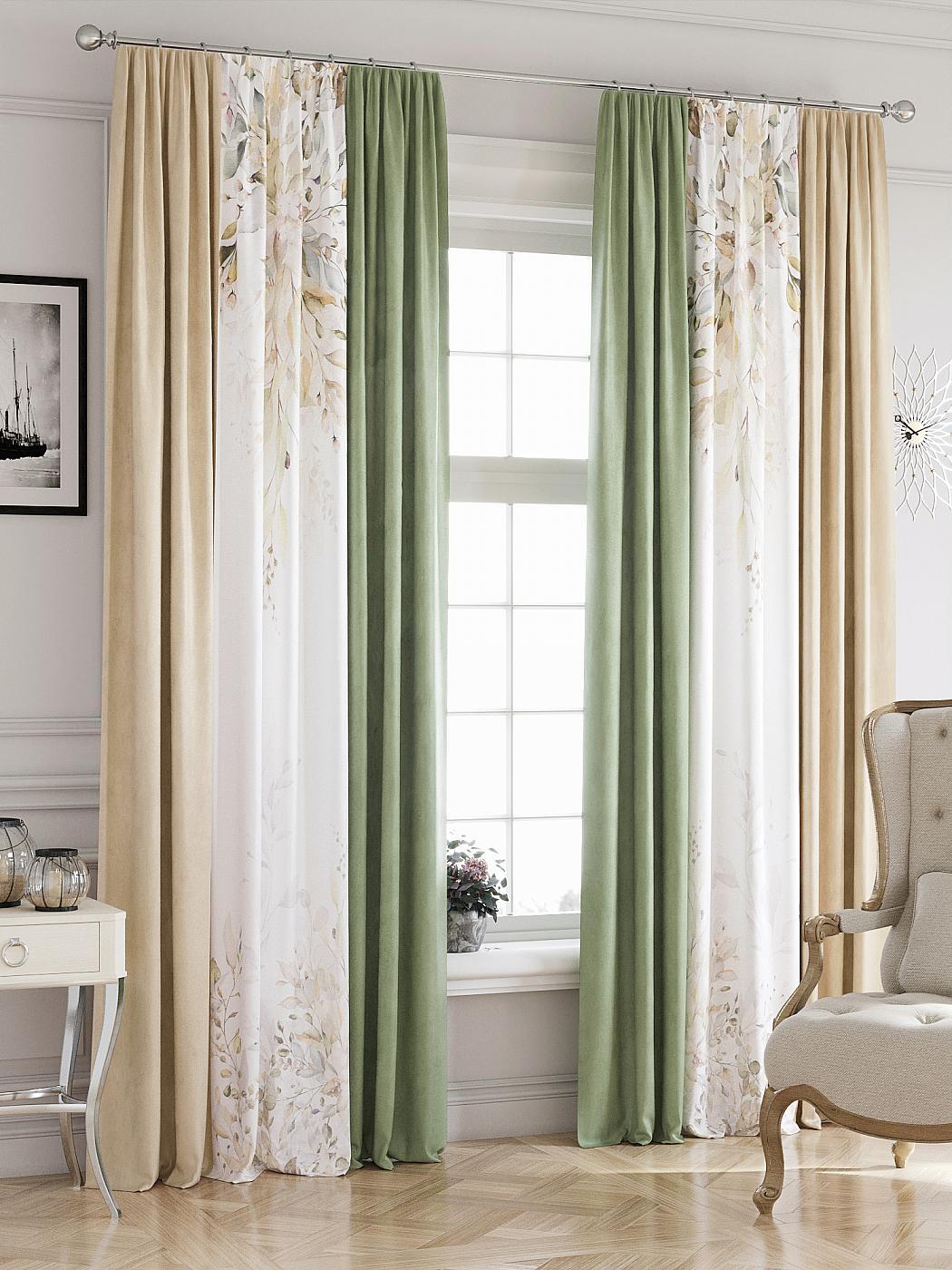 

Комплекты штор AT HOME Флеорнис (бежево-зеленый) высота 270 см, ширина 215 см, Бежевый, 810155