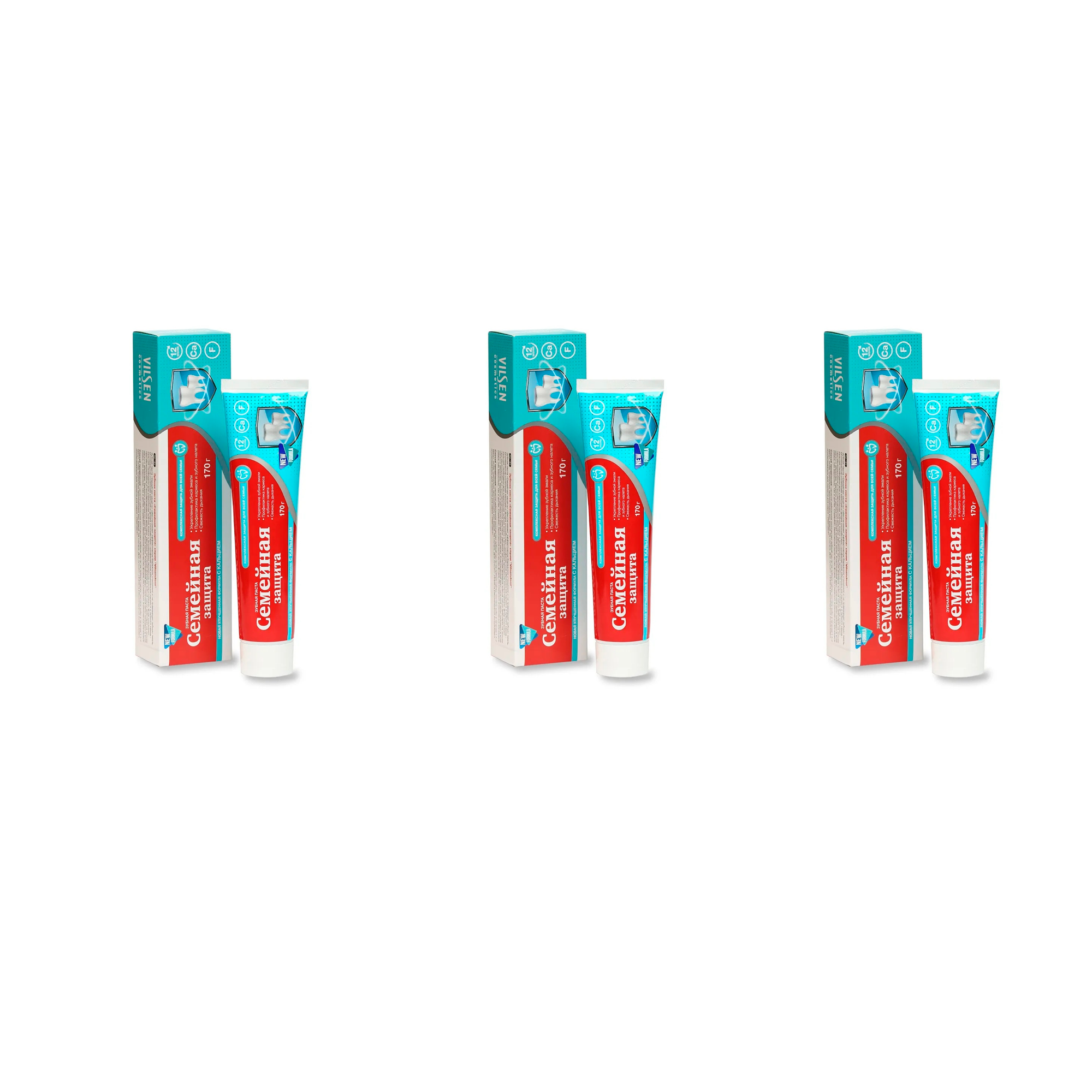 Зубная паста Family Cosmeticss Семейная защита с кальцием 170 г  3 шт r o c s biocomplex зубная паста активная защита 94 г