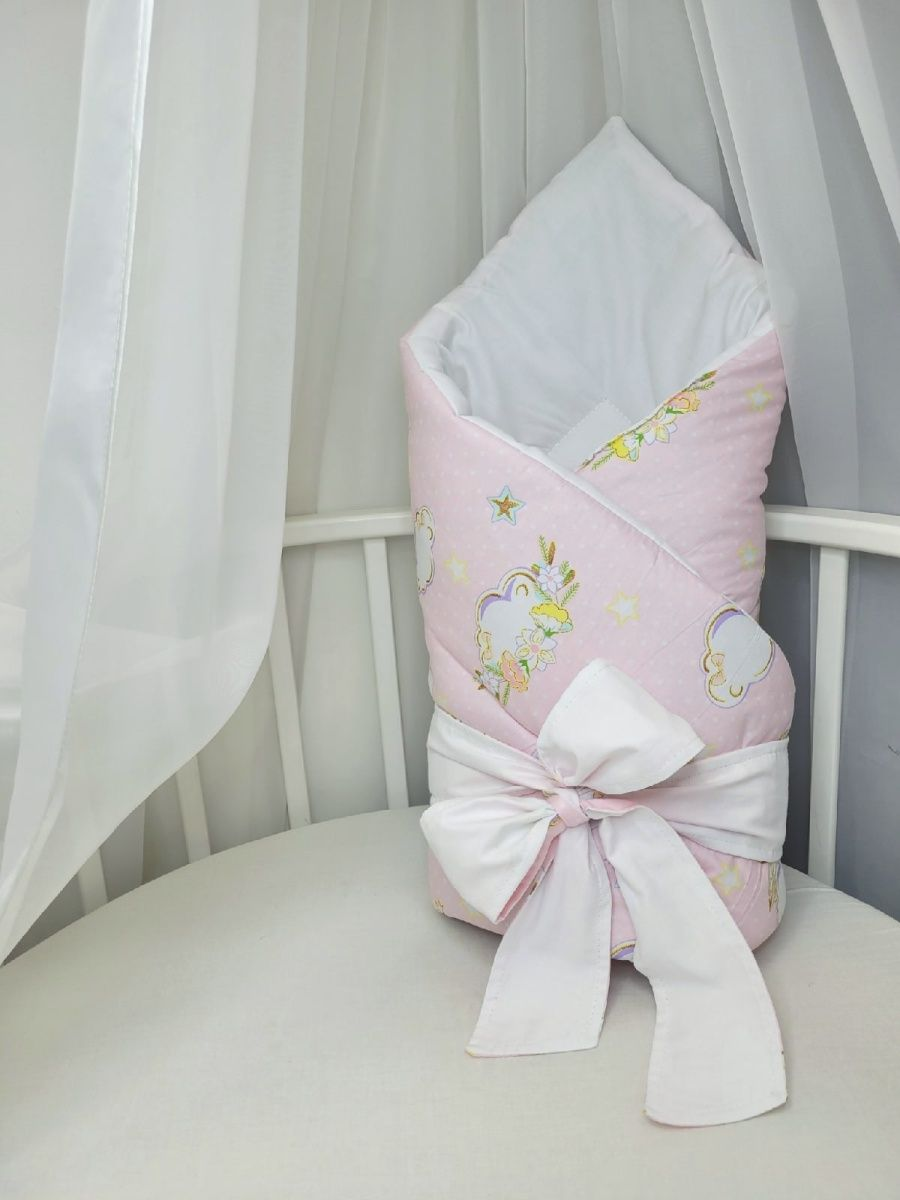 Конверт-одеяло на выписку, Лебеди на розовом сатин, разноцветный, 90*90см cherrymom конверт одеяло умка весна осень