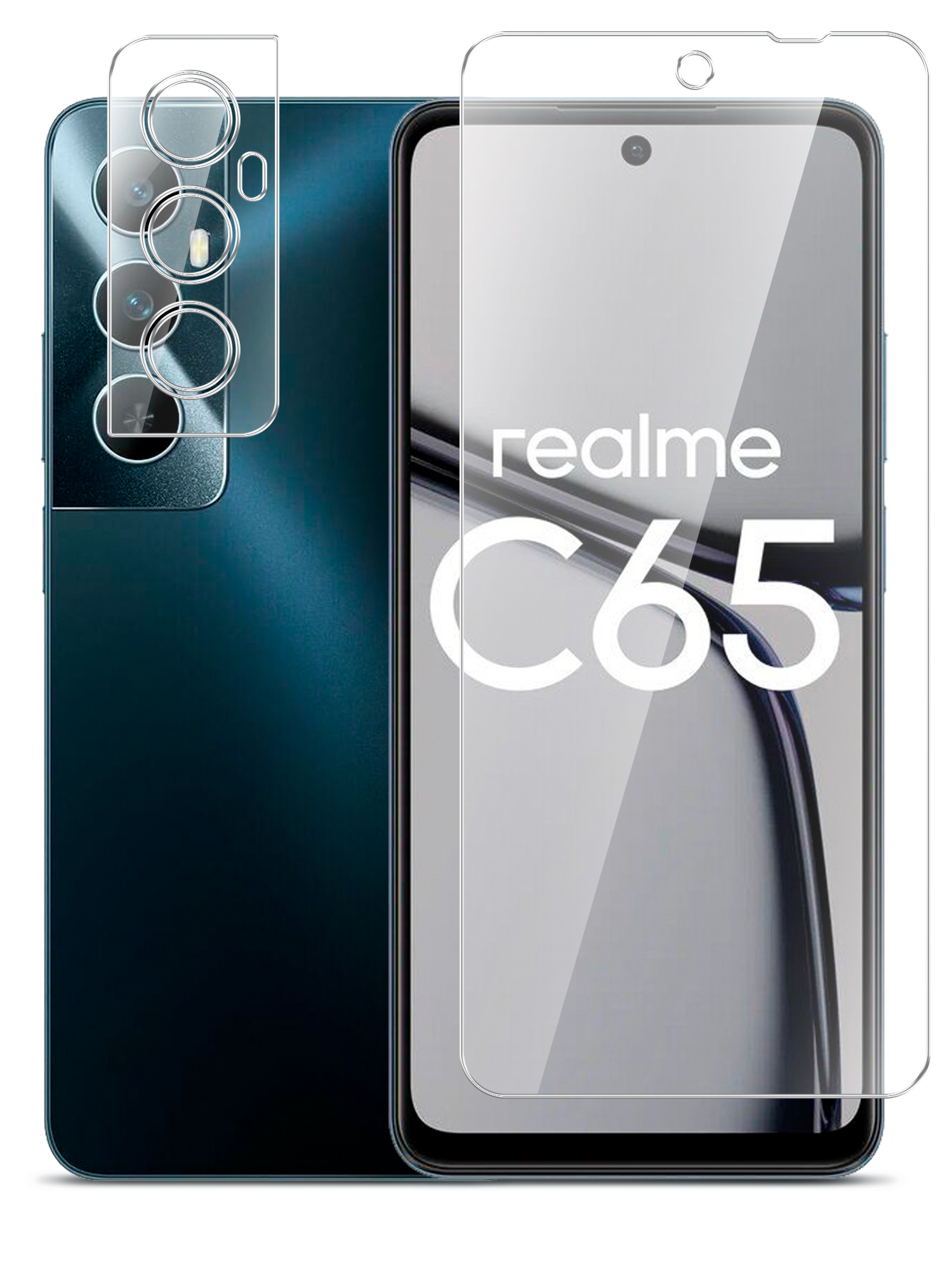 

Защитное стекло для Realme C65 на экран и камеру гибридное прозрачное, Realme C65
