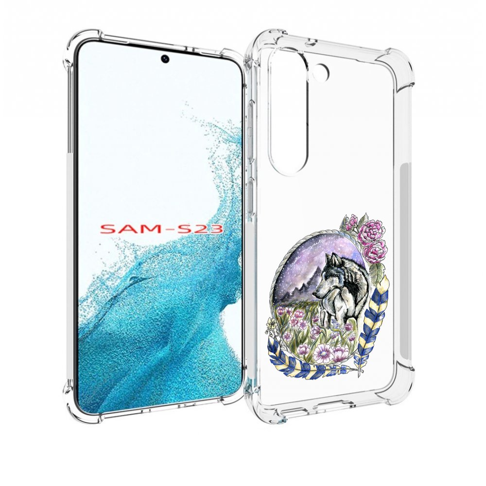 

Чехол MyPads нарисованный волк в цветах с перьями для Samsung Galaxy S23, Прозрачный, Tocco