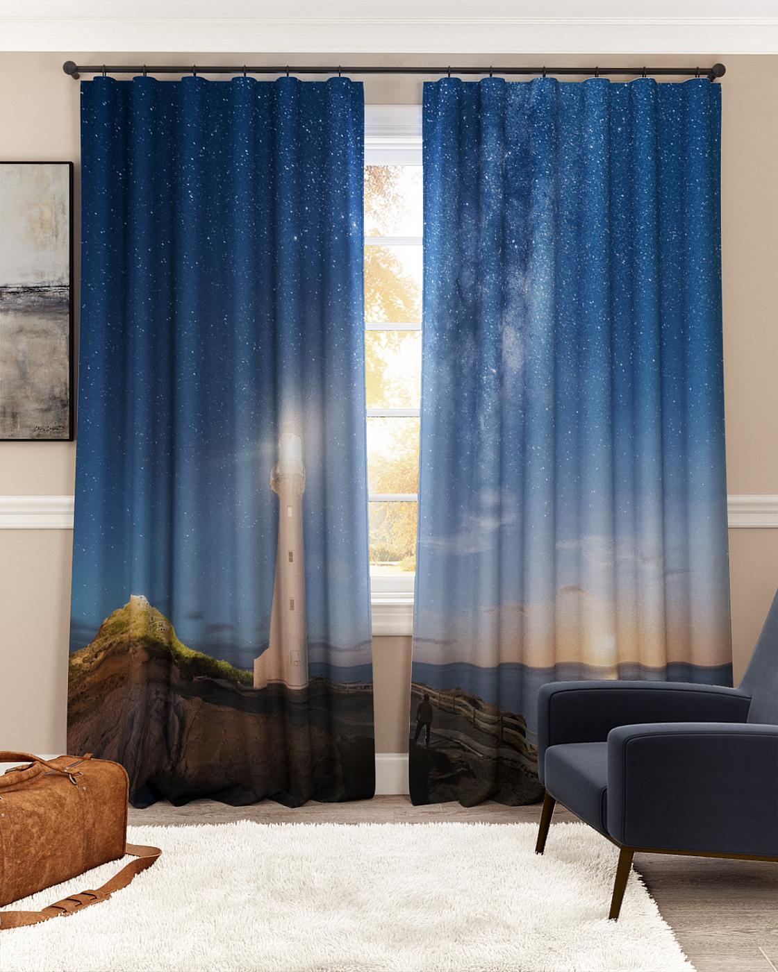 

Фотошторы AT HOME Звездный маяк высота 260 см, ширина 150 см, крепление - шторная лента, 900873