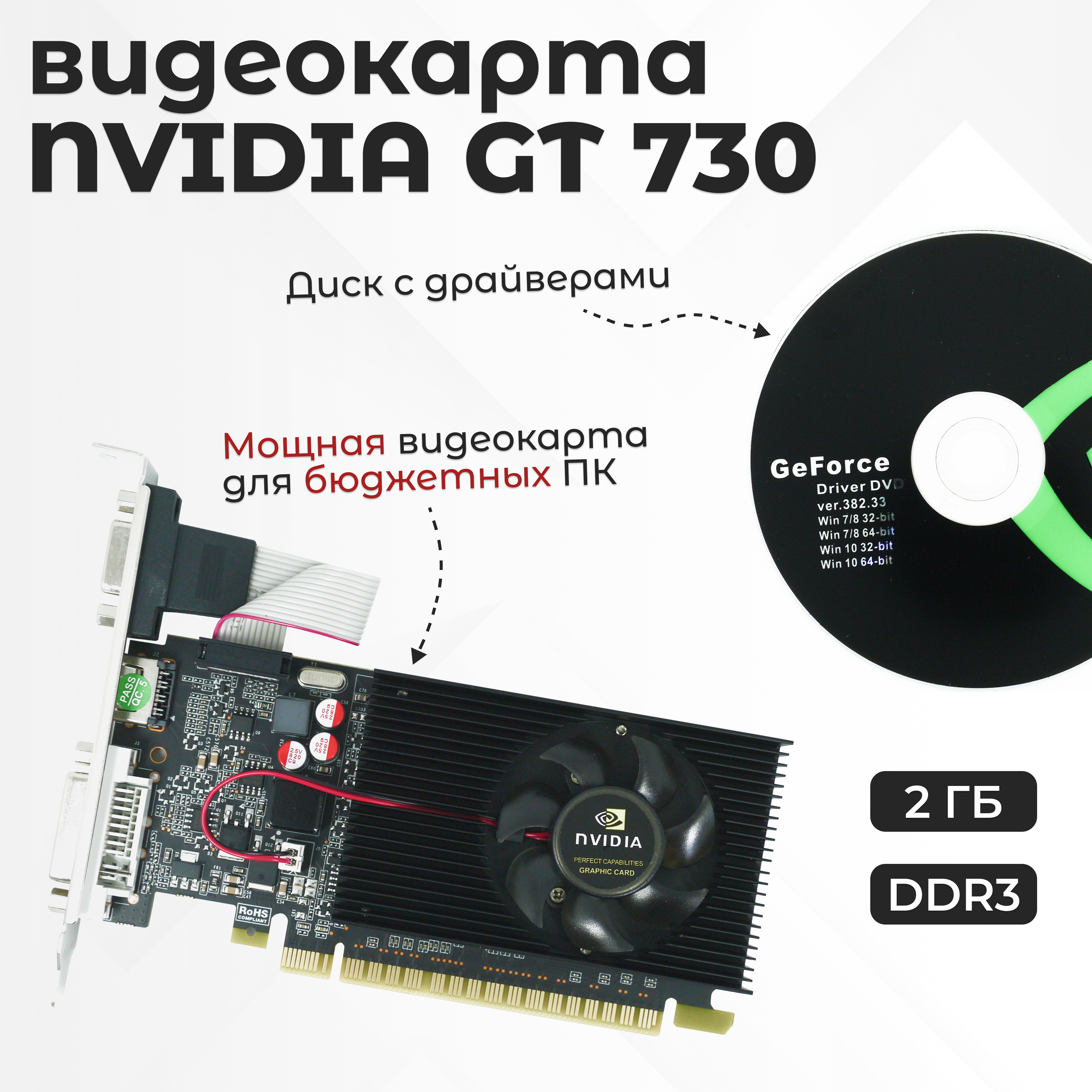 

Видеокарта NVIDIA NVIDIA GeForce GT 730, Черный, GeForce GT 730