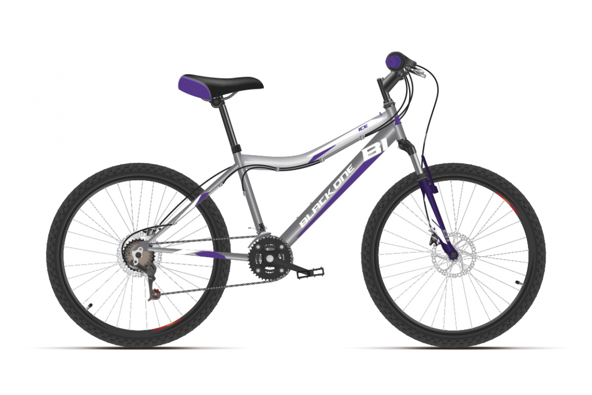 фото Велосипед black one ice 24 d 2021 12" серый/белый/фиолетовый