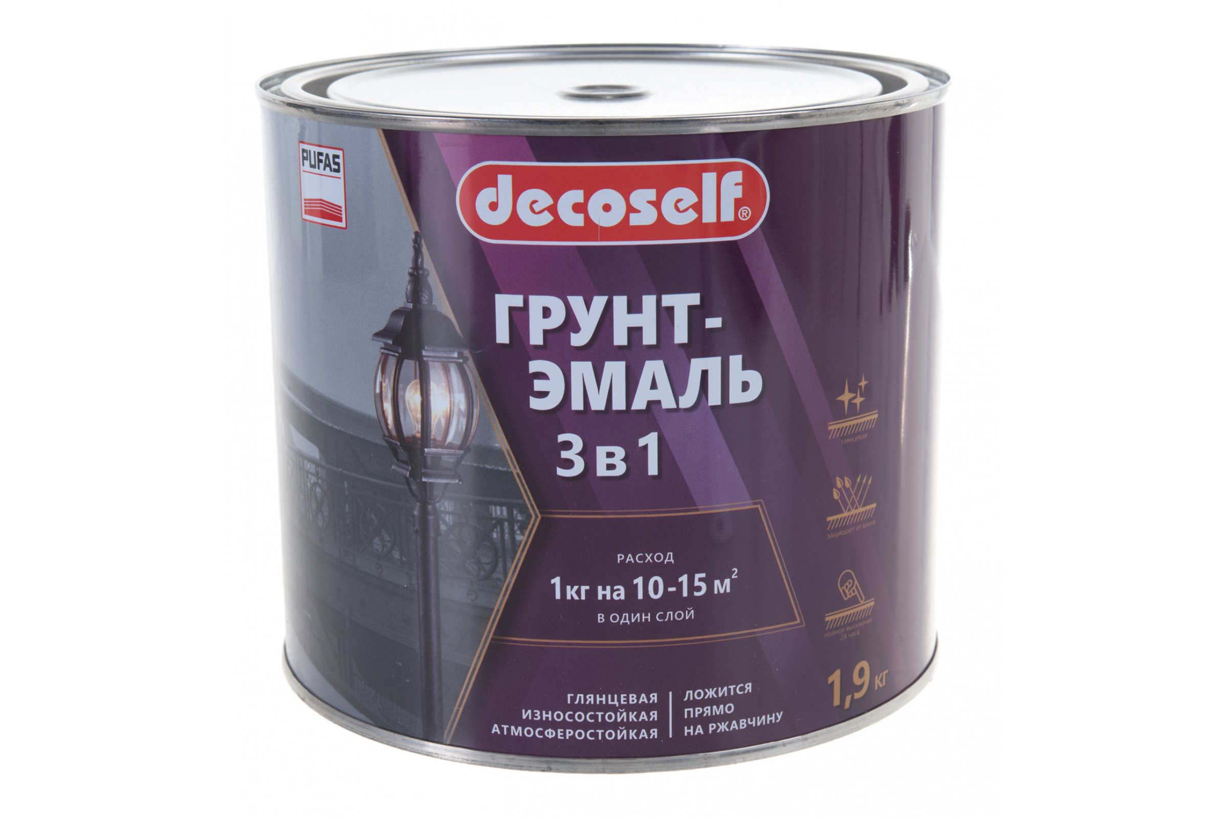 Грунт-эмаль Decoself 3 в 1 глянцевая черная 1,9 л