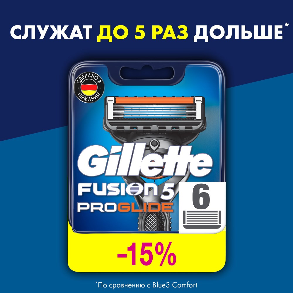Сменные кассеты Gillette Fusion5 ProGlide 6 шт годовой запас gillette сменные кассеты для бритья fusion5 proglide 8 8 16 шт