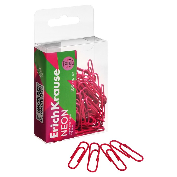 

Скрепки канцелярские ErichKrause Neon 28 мм, 100 шт, виниловое покрытие, розовые