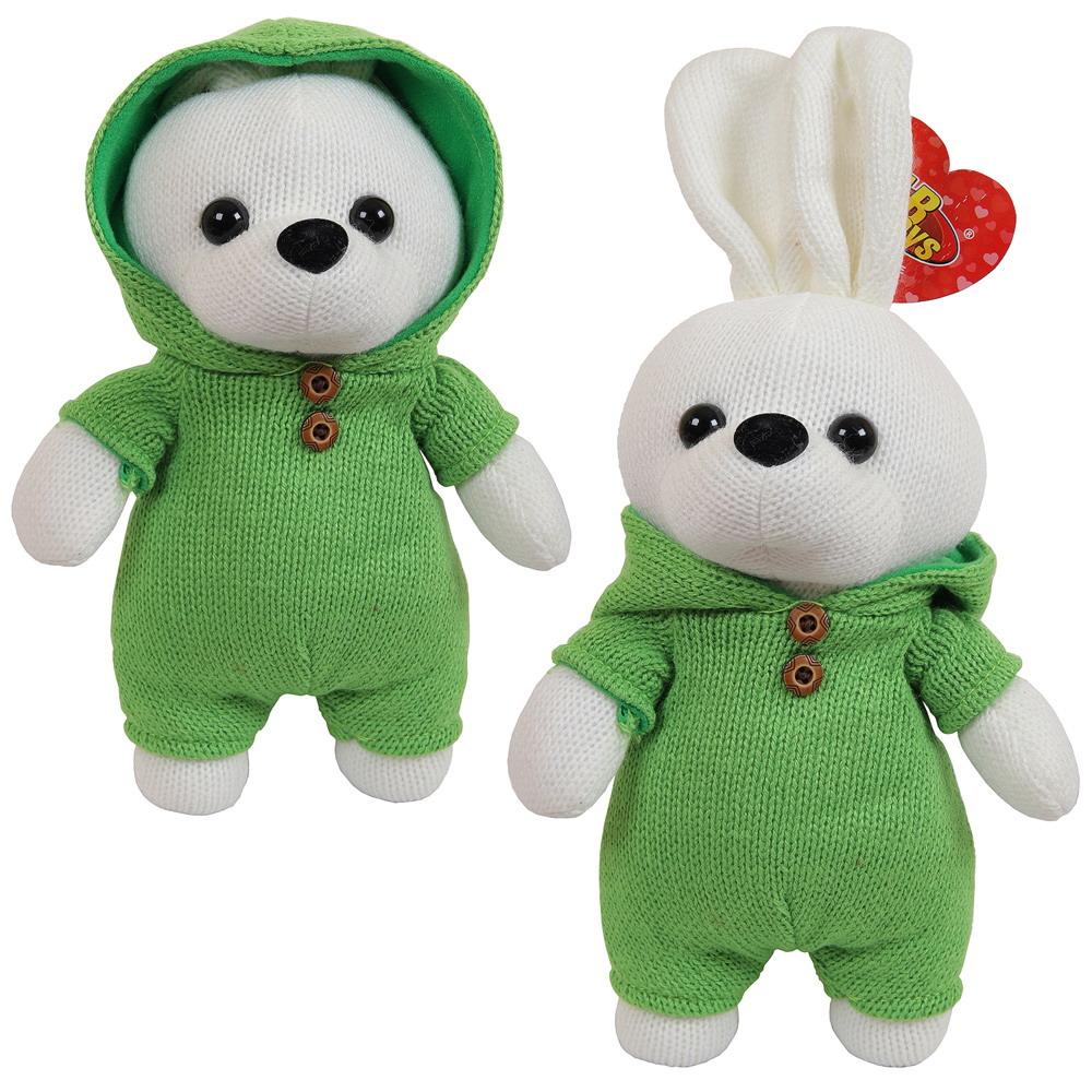 фото Мягкая игрушка abtoys knitted, зайка вязаный, 22 см, в зеленом костюмчике