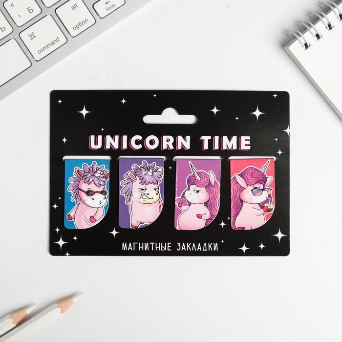 

Магнитные закладки Unicorn time на открытке, 4 шт, Разноцветный, Радужный единорог