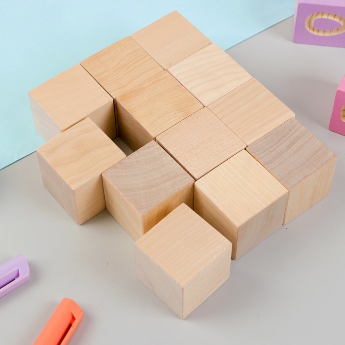 фото Кубики неокрашенные, 12 шт., размер кубика: 3,8 × 3,8 см пелси