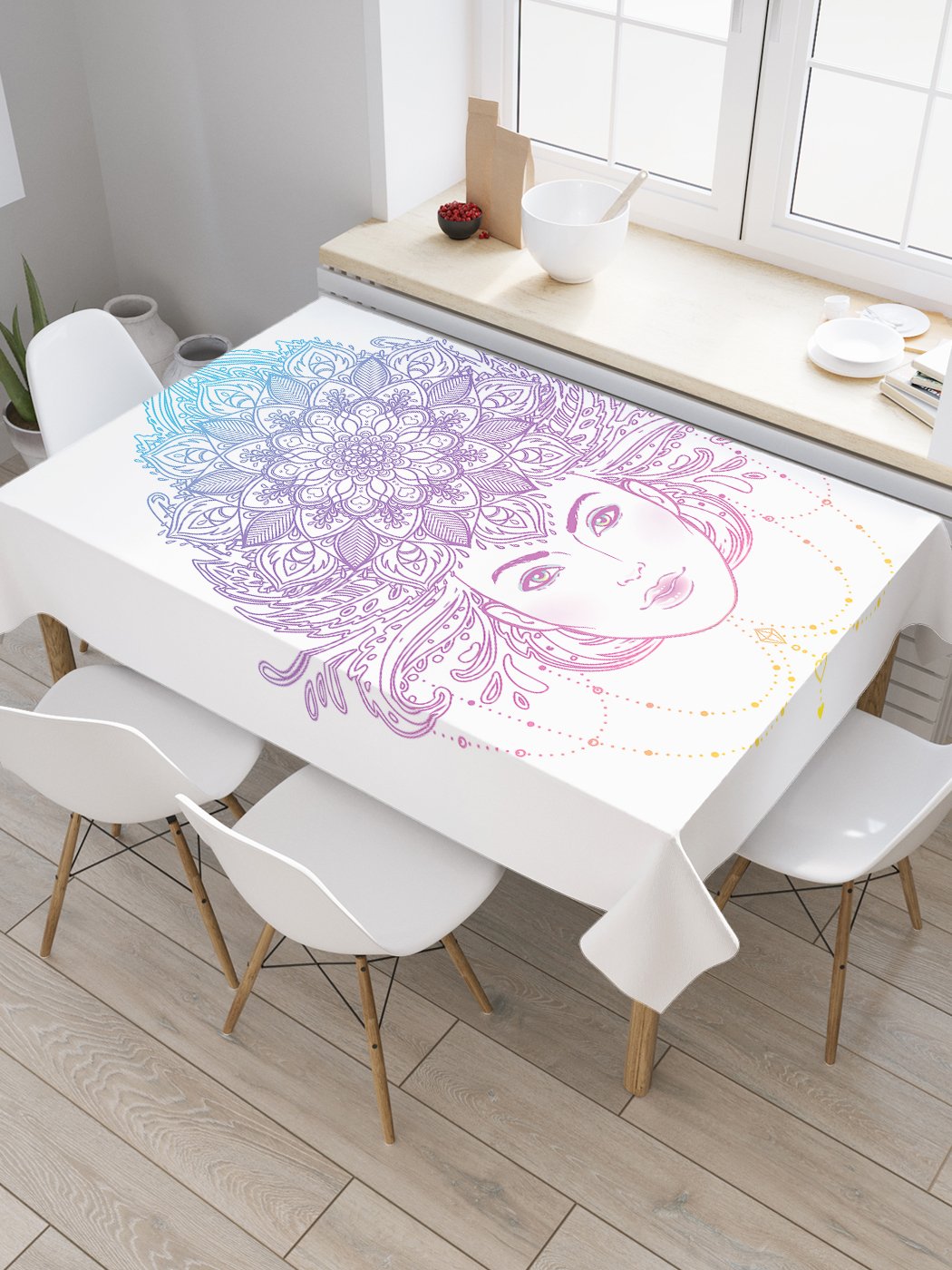 

Скатерть прямоугольная JoyArty "Эзотерический портрет" из сатена, 120x145 см, Белый, Эзотерический портрет