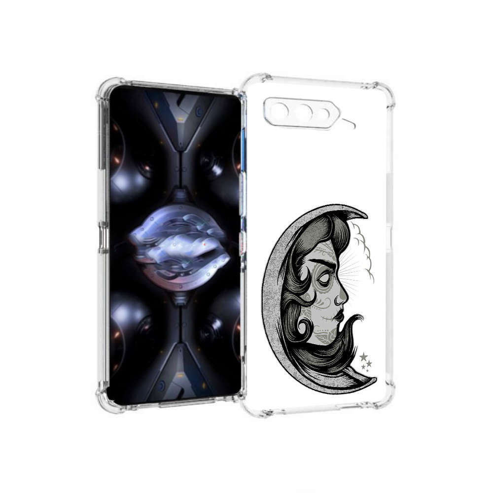 

Чехол MyPads Tocco для Asus ROG Phone 5 Pro черно белая луна с лицом, Прозрачный, Tocco