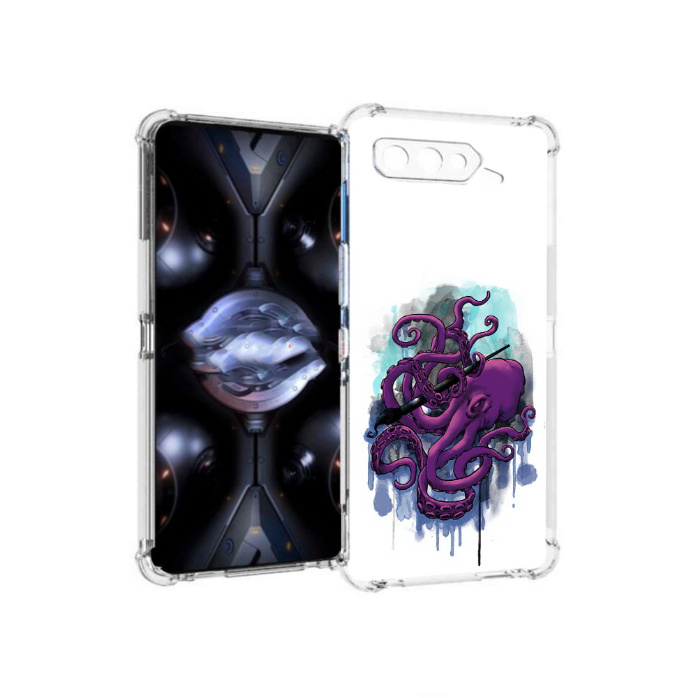 

Чехол MyPads Tocco для Asus ROG Phone 5 Pro фиолетовый осьминог, Прозрачный, Tocco