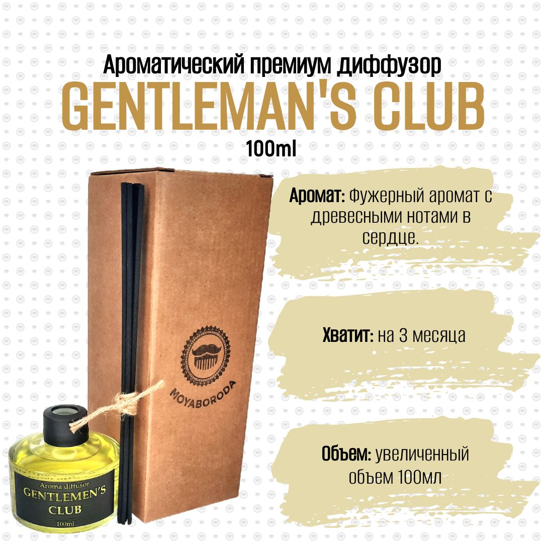 Аромадиффузор MOYABORODA GENTLEMEN'S CLUBфужерный аромат,древесные ноты.100мл