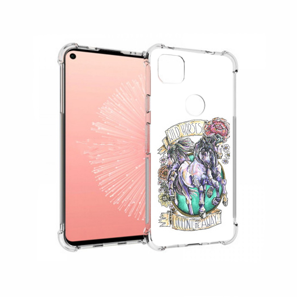 

Чехол MyPads Tocco для Google Pixel 4A рисунок коней в цветах, Прозрачный, Tocco