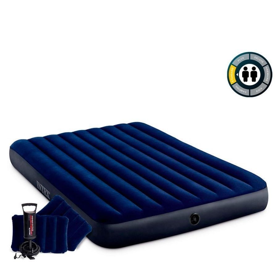

Матрас надувной Classic Downy 152х203х25 см с ручным насосом и двумя подушками, Синий