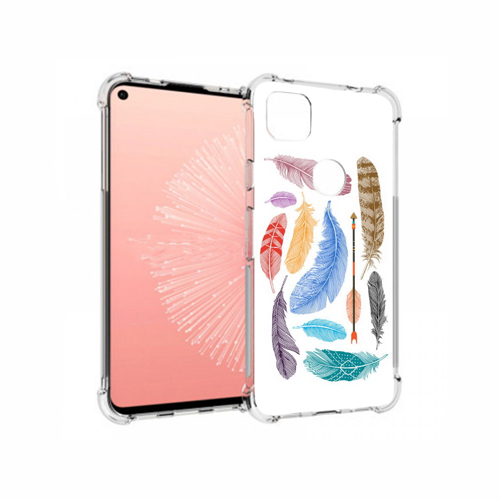 

Чехол MyPads Tocco для Google Pixel 4A разноцветные перья, Прозрачный, Tocco