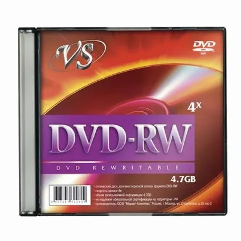 

Диск dvd+rw NoBrand Диск VS DVD+RW 4,7 GB 4x Slim Case (1шт.) SL/1/20 1шт. (VSDVDRWSL01), Диск VS DVD+RW 4,7 GB 4x Slim Case (1шт.) SL/1/20