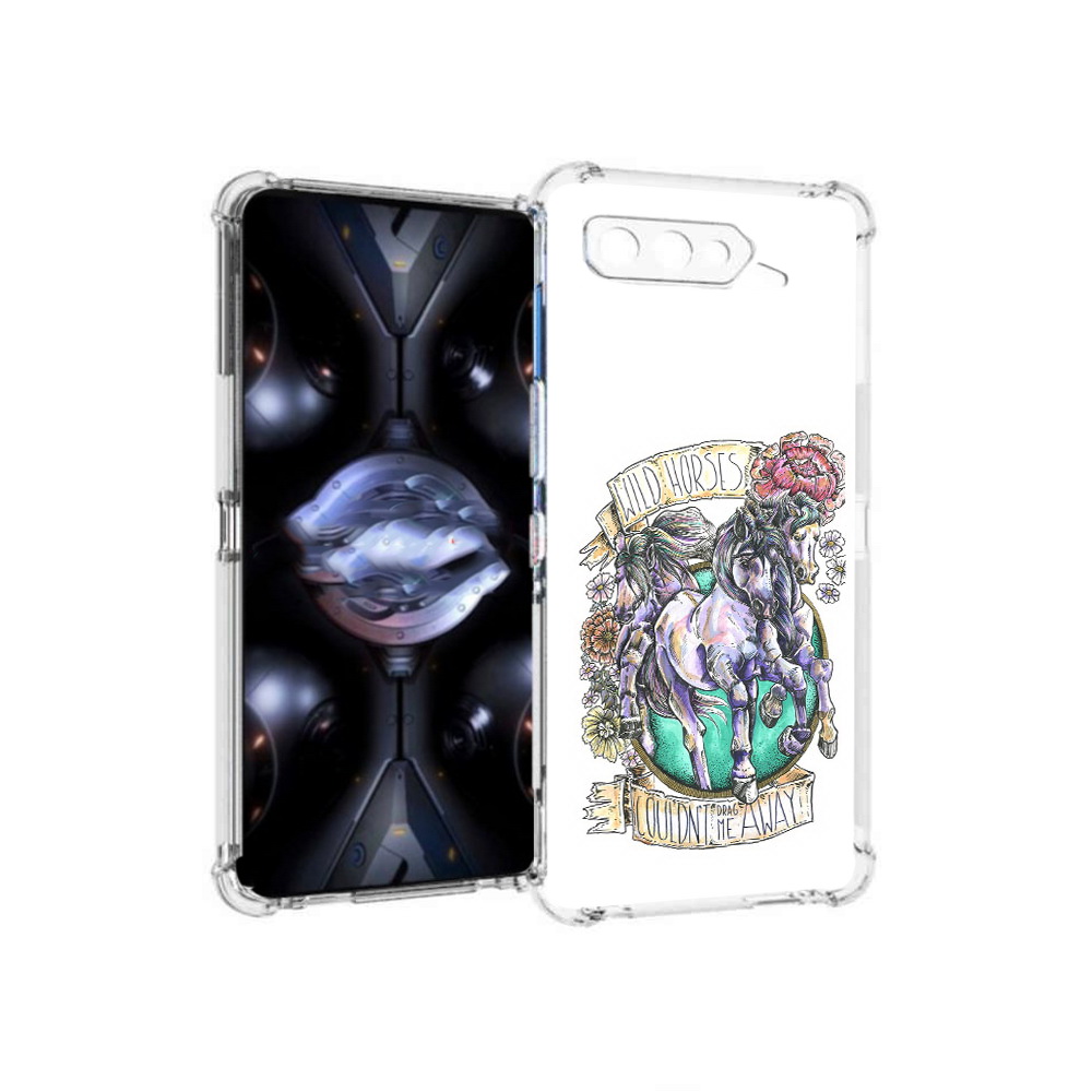 

Чехол MyPads Tocco для Asus ROG Phone 5 Pro рисунок коней в цветах, Прозрачный, Tocco