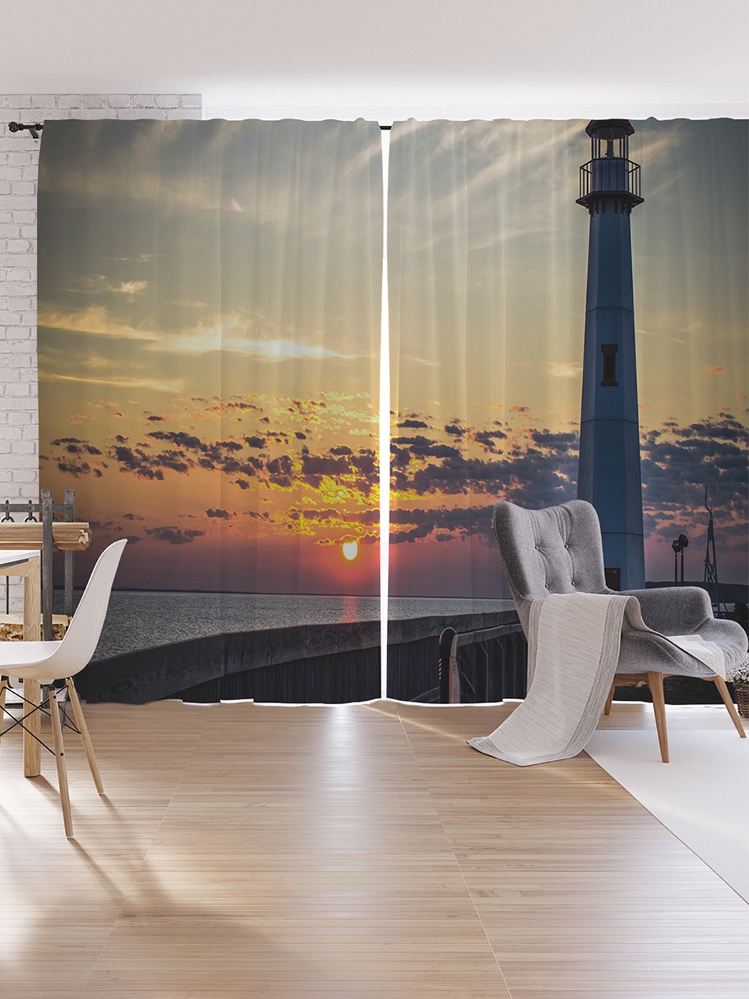 

Шторы под лён JoyArty "Маяк на закате", серия Oxford DeLux, 340х265 см, Маяк на закате