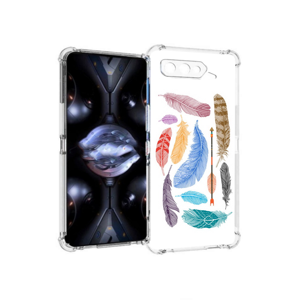

Чехол MyPads Tocco для Asus ROG Phone 5 Pro разноцветные перья, Прозрачный, Tocco