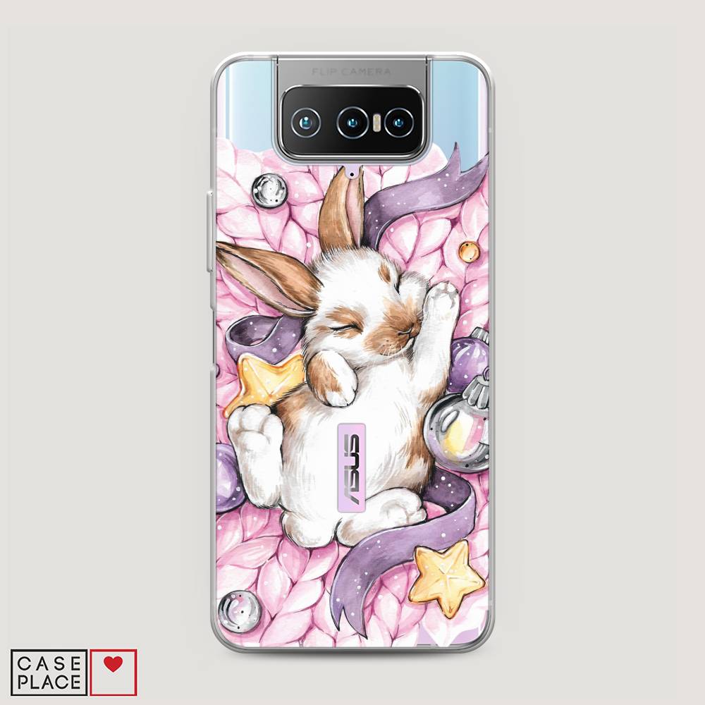 

Чехол на Asus Zenfone 7 "Кролик спит", Розовый;белый, 44050-5