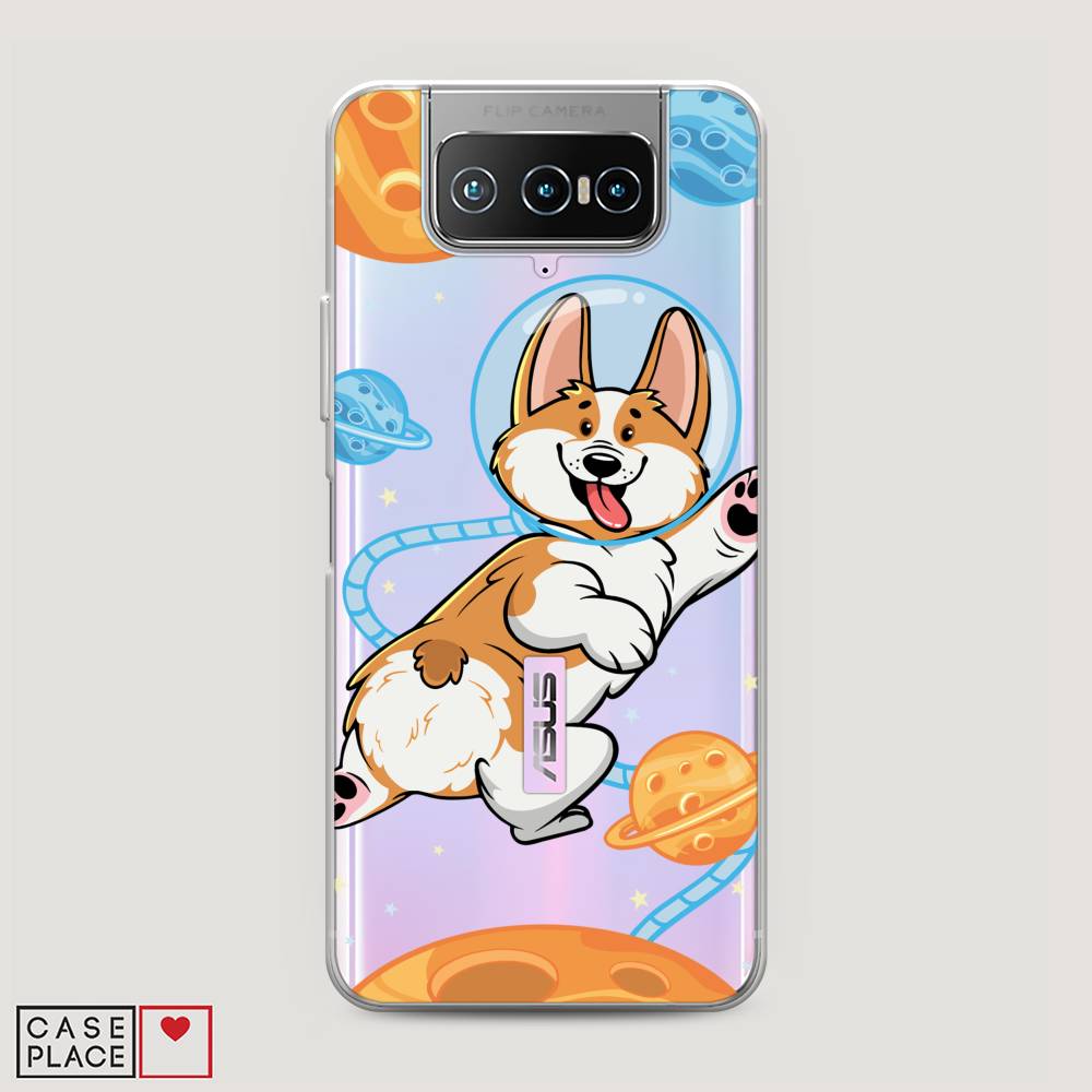 

Чехол на Asus Zenfone 7 "Корги-космонавт", Голубой;бежевый;белый, 44050-1