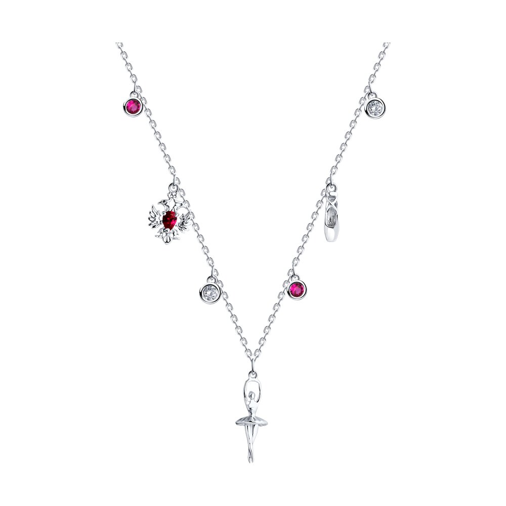 

Колье из серебра 38 см SOKOLOV 94071002, корунд искусственный\фианит, 94071002