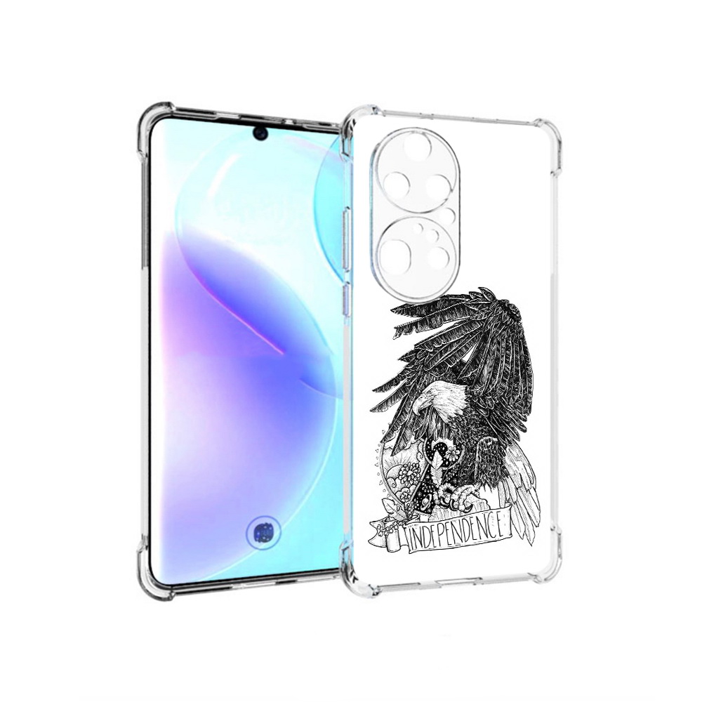 Чехол MyPads Tocco для Huawei P50 Pro черно белый сокол