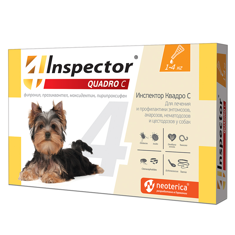 

Капли инсектоакарицидные для собак Neoterica Inspector Total C, масса до 4 кг 0,4 мл