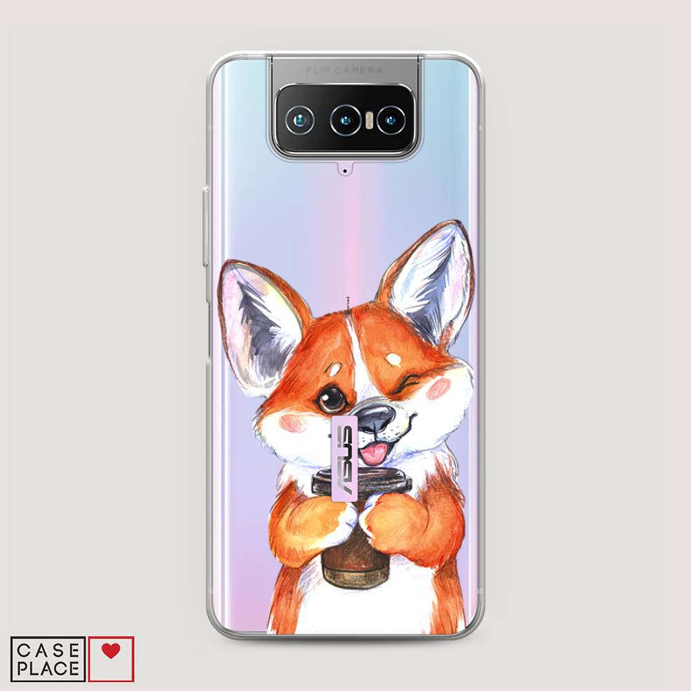 

Чехол на Asus Zenfone 7 "Корги с кофе", Оранжевый;белый, 44050-4