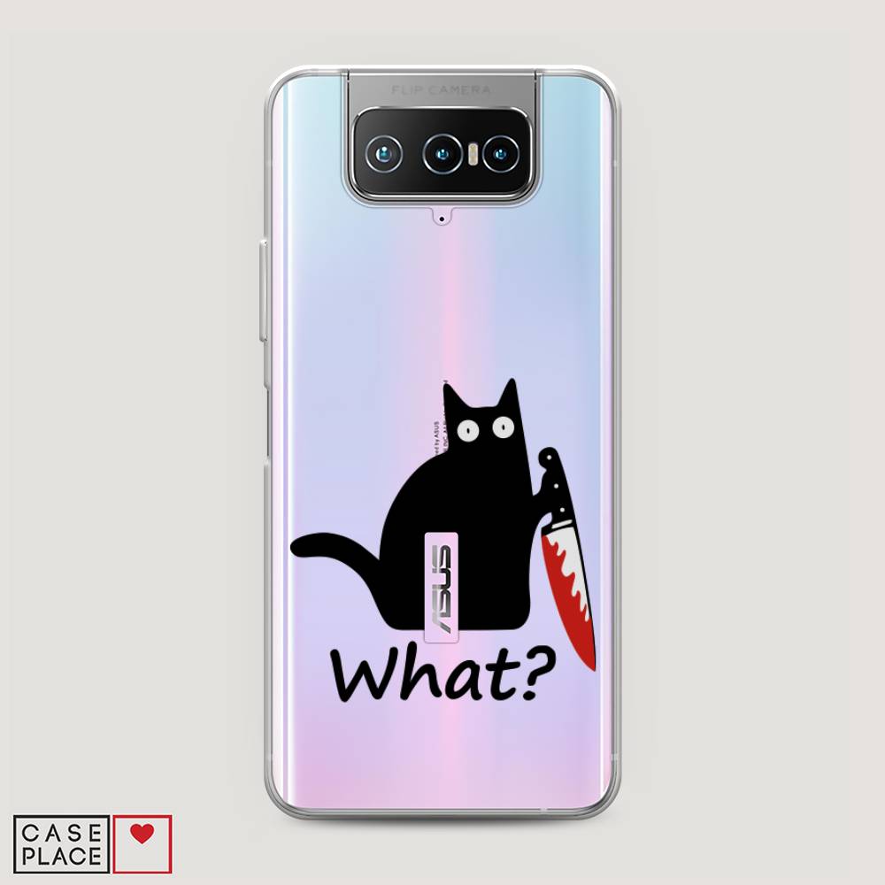 

Чехол на Asus Zenfone 7 "Котик с ножом", Черный;красный, 44050-6