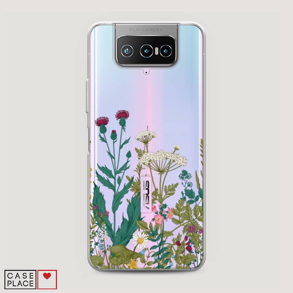 

Чехол на Asus Zenfone 7 "Дикие полевые цветы", Зеленый;розовый;белый, 44050-2