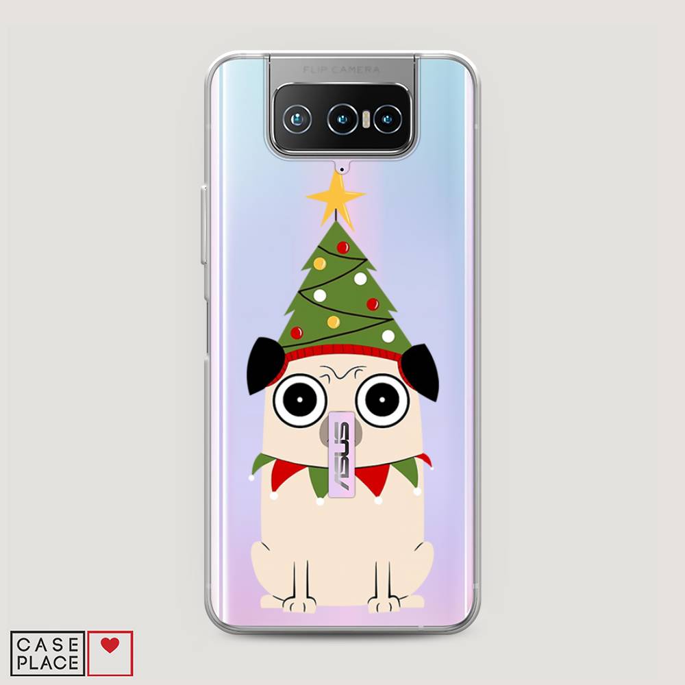 

Чехол на Asus Zenfone 7 "Собачка с ёлочкой", Бежевый;красный;зеленый, 44050-1