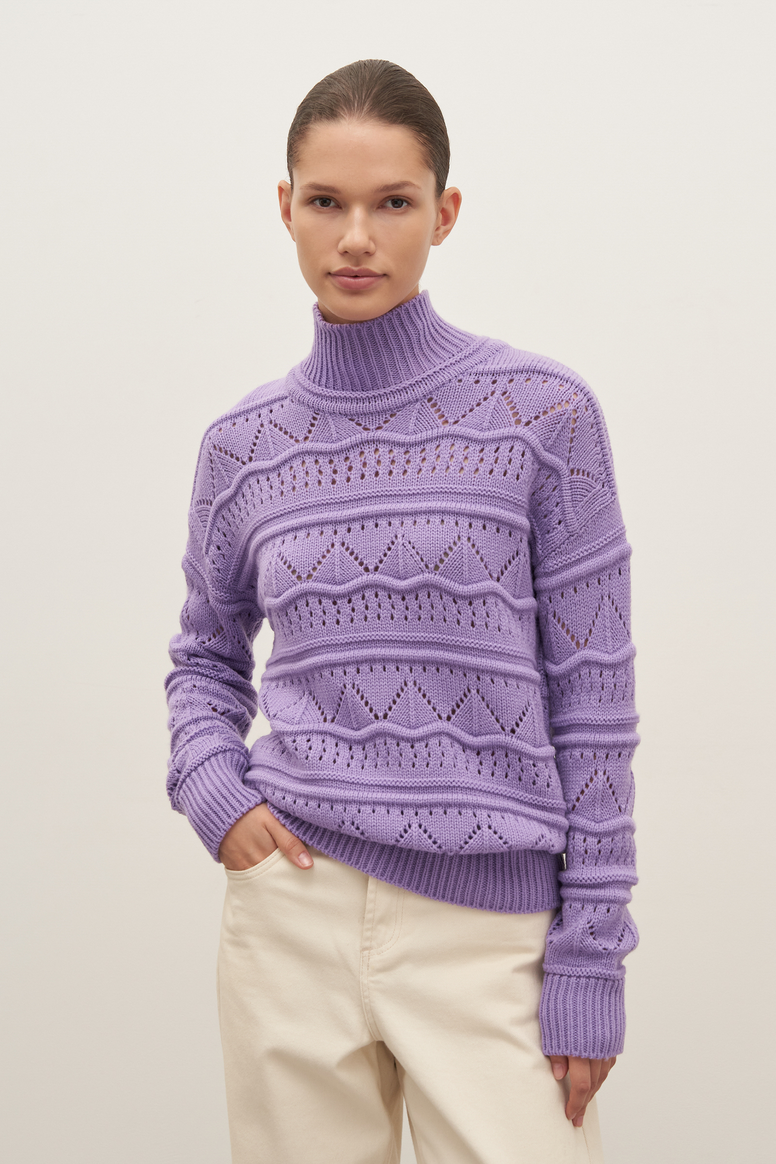 

Свитер женский Finn Flare FAD11115 фиолетовый L, FAD11115