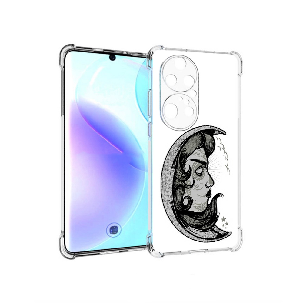 Чехол MyPads Tocco для Huawei P50 Pro черно белая луна с лицом