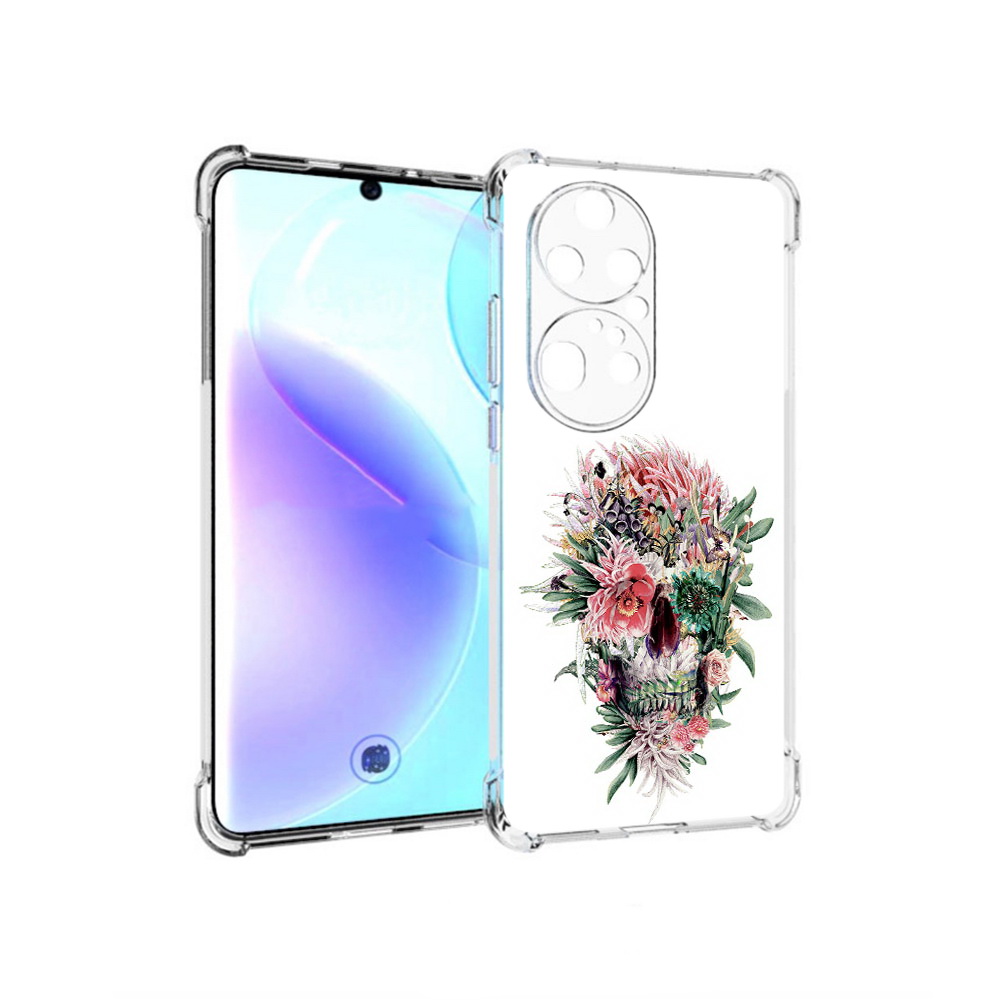 

Чехол MyPads Tocco для Huawei P50 Pro череп из цветов, Прозрачный, Tocco