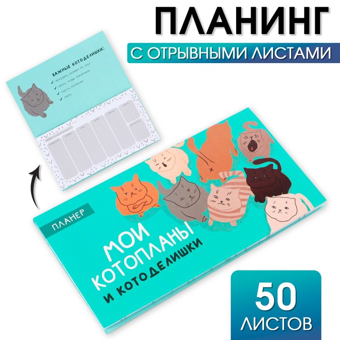 

Планер с отрывными листами «Котопланы», 50 листов, Очаровательные котики