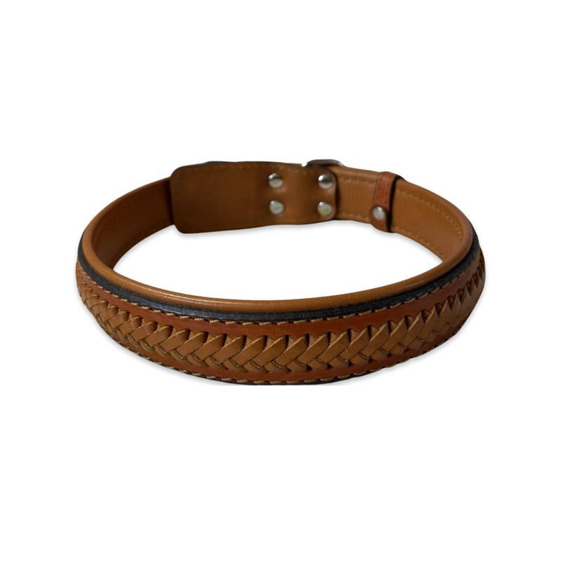Ошейник Dog&Go Подвёрнутый с римским плетением, размер L, светло-коричневый