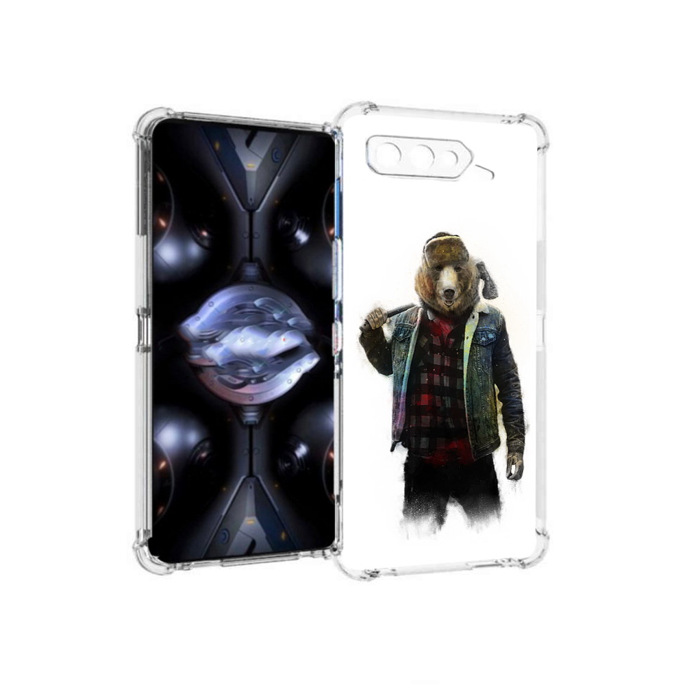 

Чехол MyPads Tocco для Asus ROG Phone 5 Pro медведь с топором, Прозрачный, Tocco