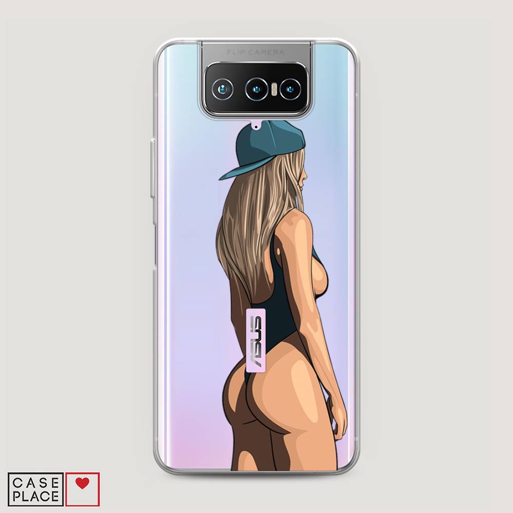 

Чехол на Asus Zenfone 7 "Девушка в черном купальнике", Зеленый;бежевый;черный, 44050-6