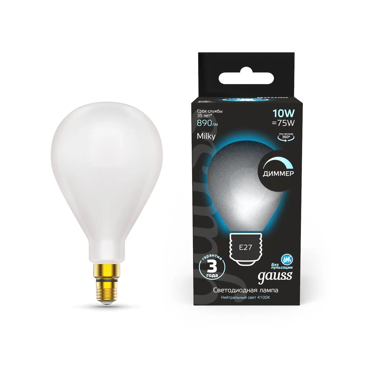 

Лампа Gauss Filament А160 10W 890lm 4100К Е27 milky диммируемая LED 1/6